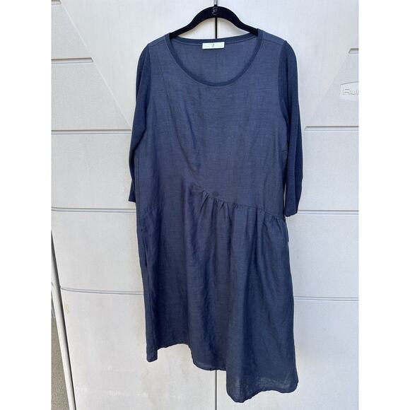 Whyci Milano Women Lagenlook Black Linen Cocoon Style Dress Sz 42 IT/6 US Chic - Picture 3 of 13